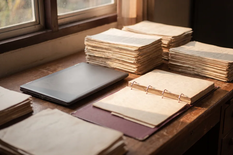 Stacks of quality documents and binders on a desk